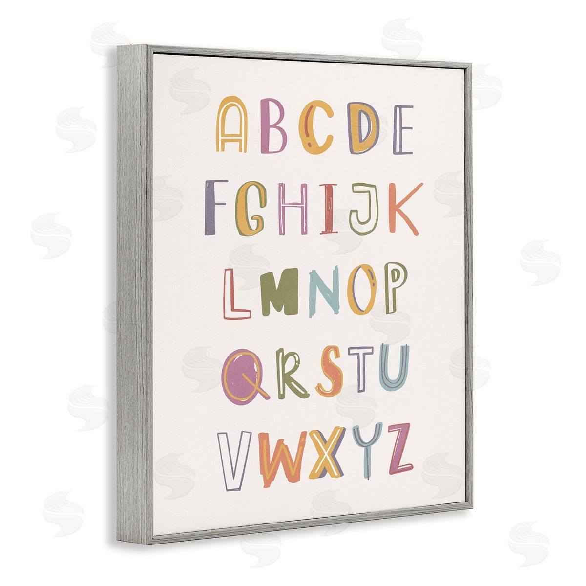 Nataly White Soft Doodle Alphabet Gray Framed Giclee Wall Art Print