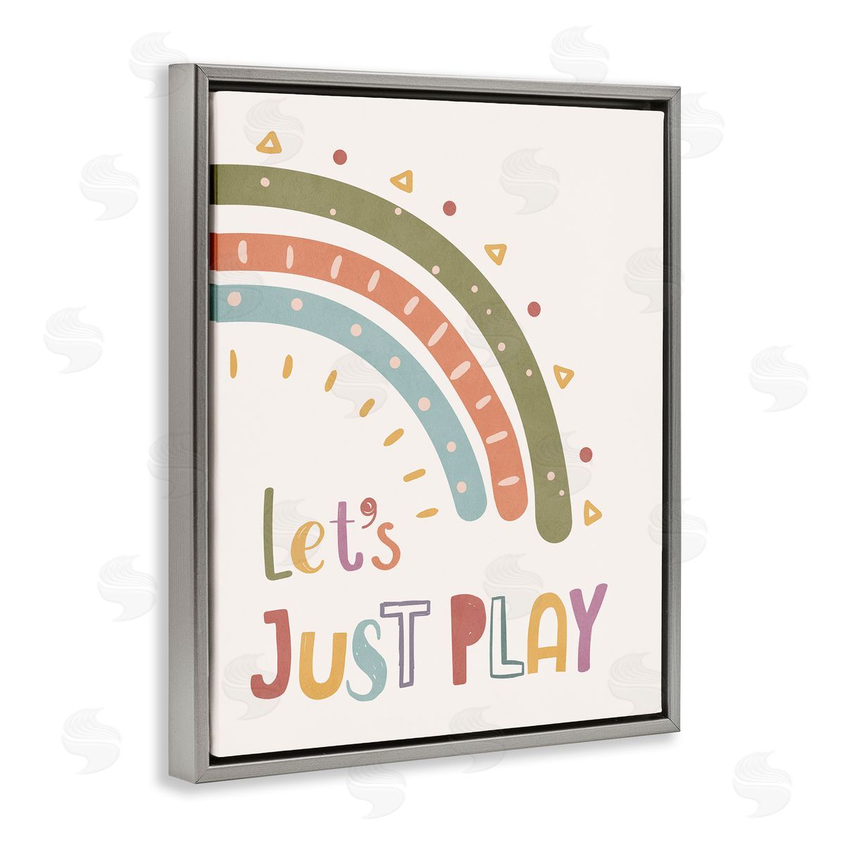 Nataly White Let's Just Play Rainbow Gray Floating Frame Canvas Wall Art Print