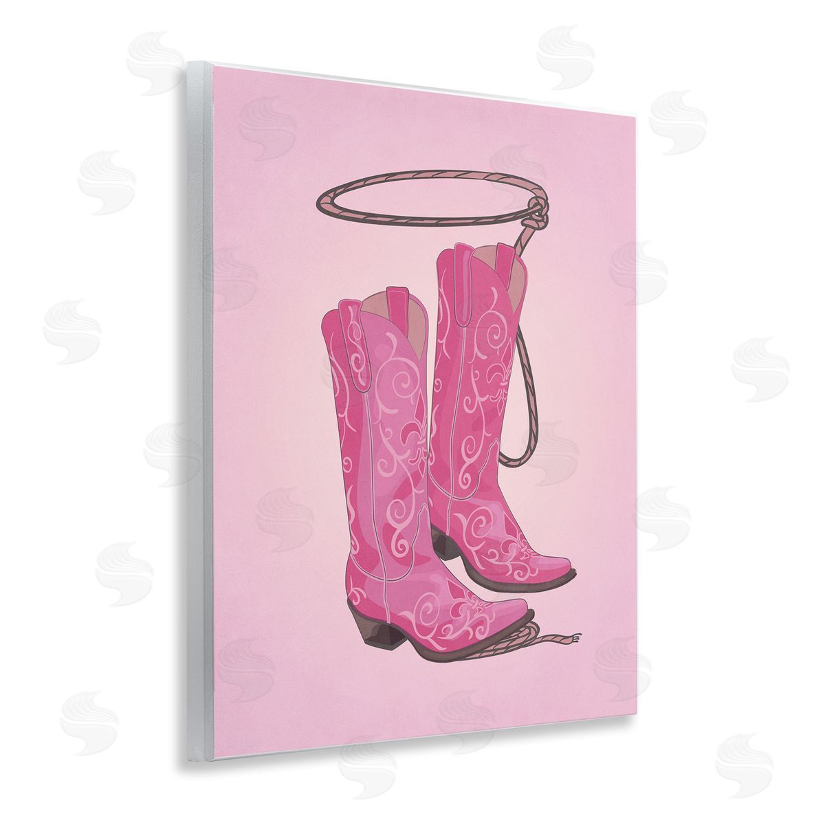 Nataly White Cowgirl Boots & Lasso Wooden Wall Plaque Art Print