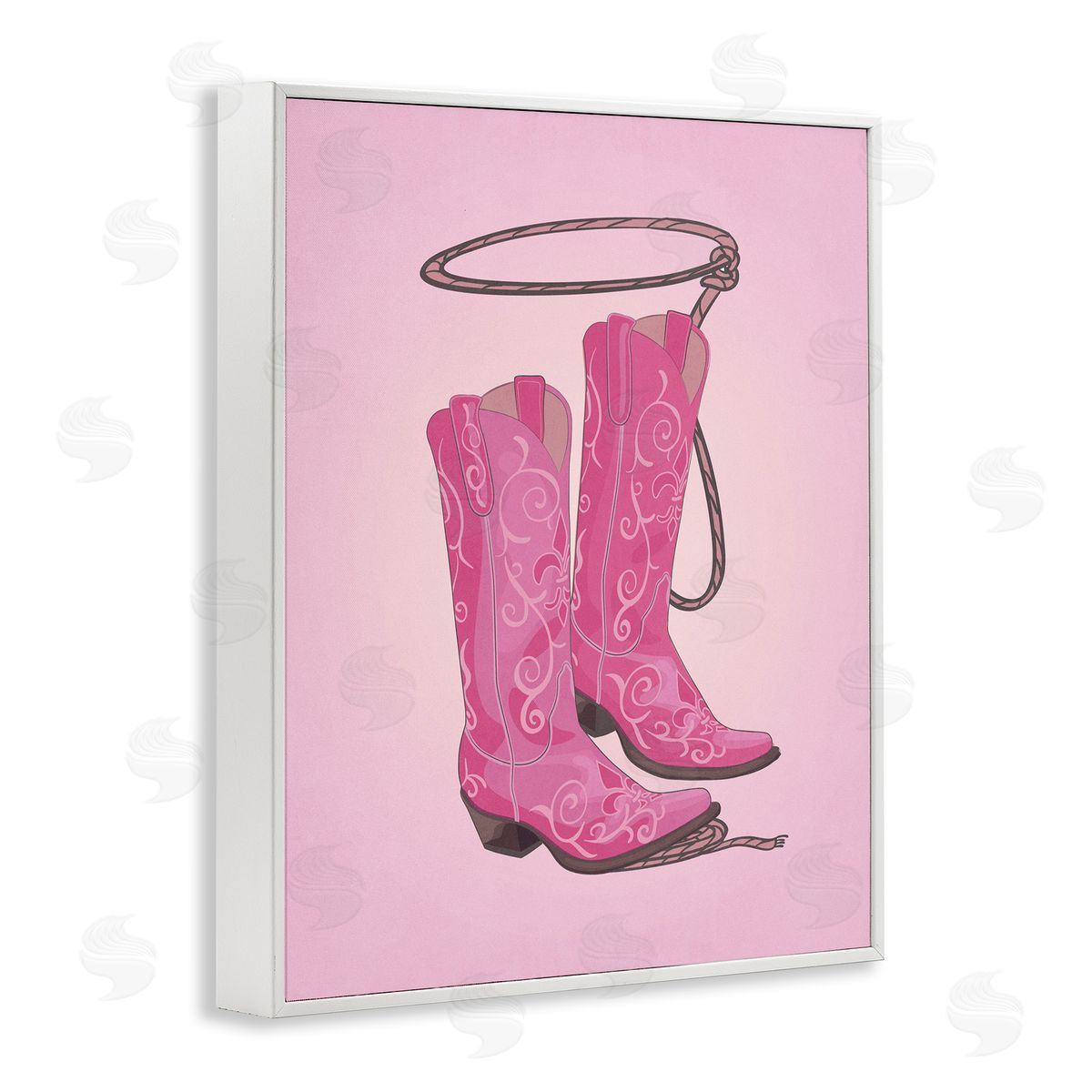Nataly White Cowgirl Boots & Lasso White Framed Giclee Wall Art Print