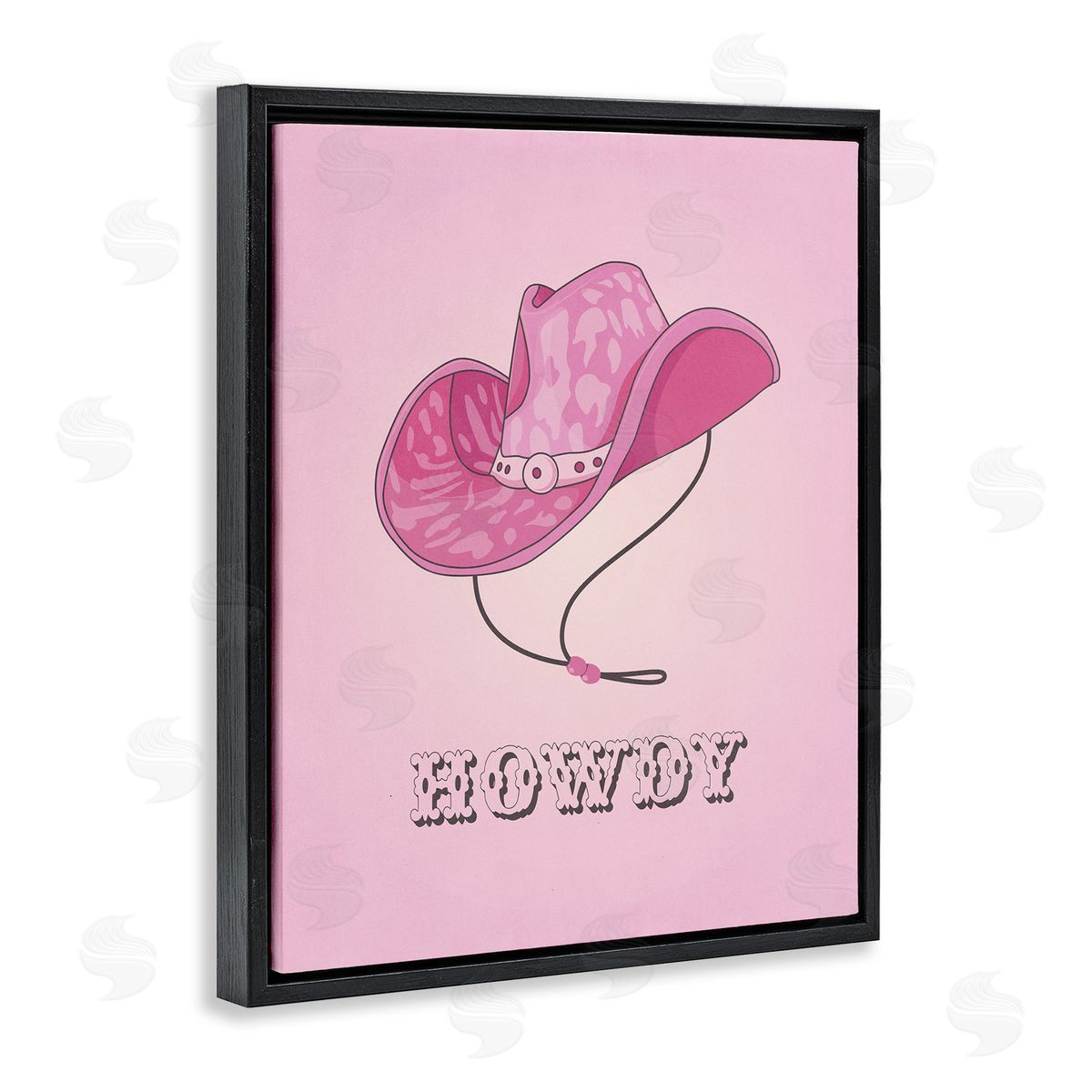 Nataly White Howdy Pink Cowgirl Hat Black Floating Frame Canvas Wall Art Print