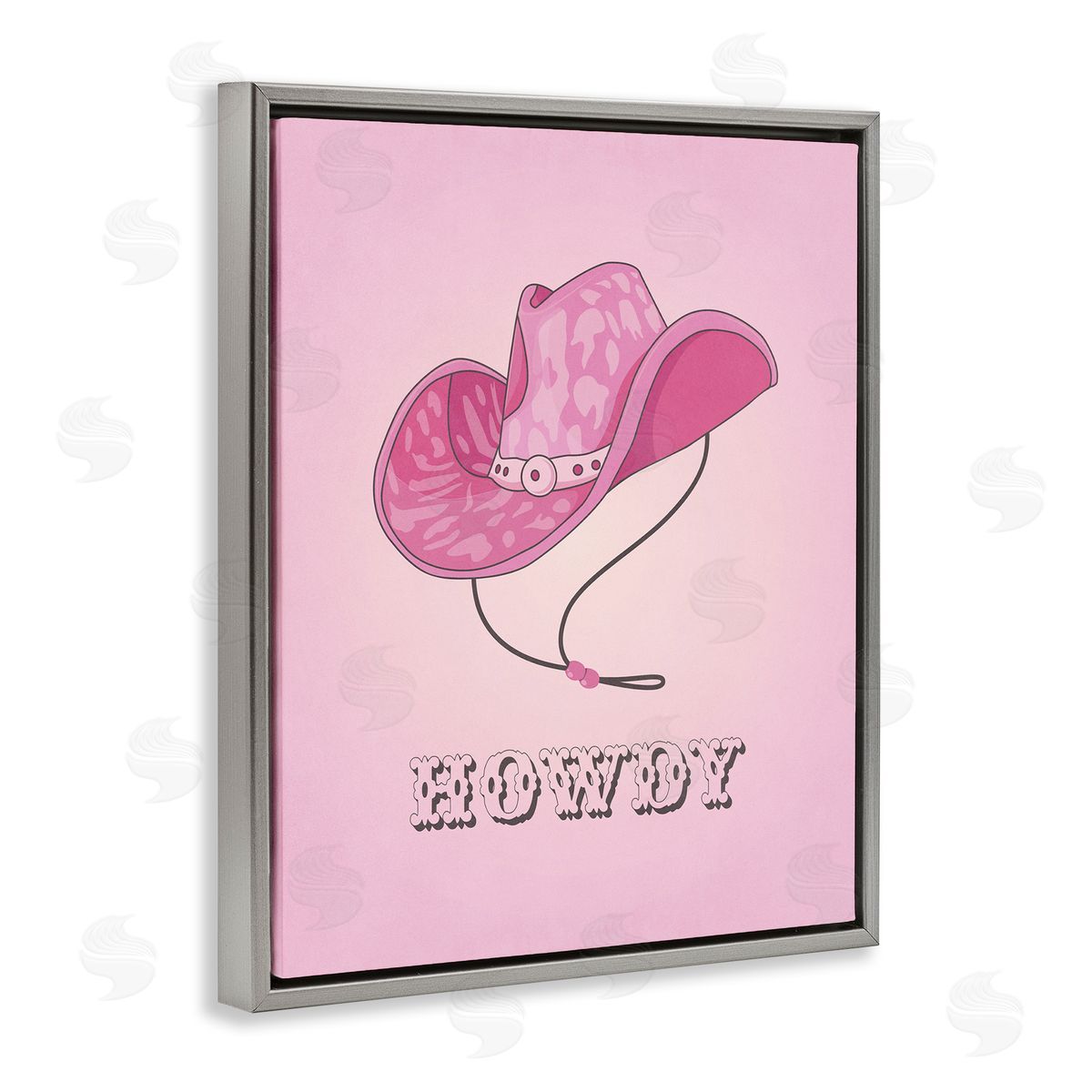 Nataly White Howdy Pink Cowgirl Hat Gray Floating Frame Canvas Wall Art Print