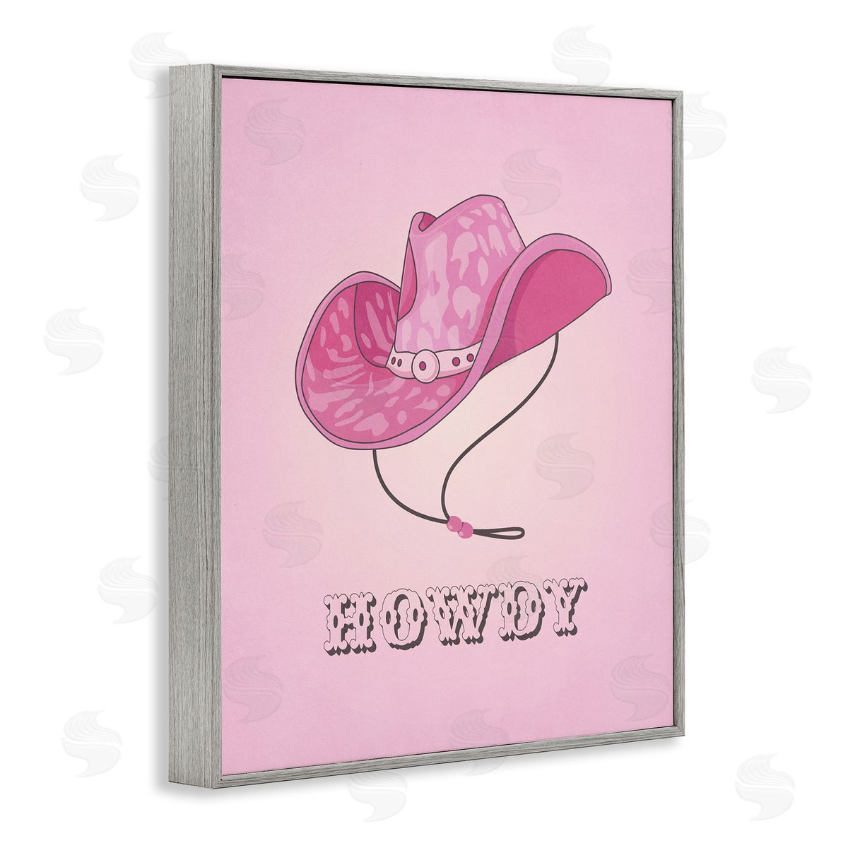 Nataly White Howdy Pink Cowgirl Hat Gray Framed Giclee Wall Art Print