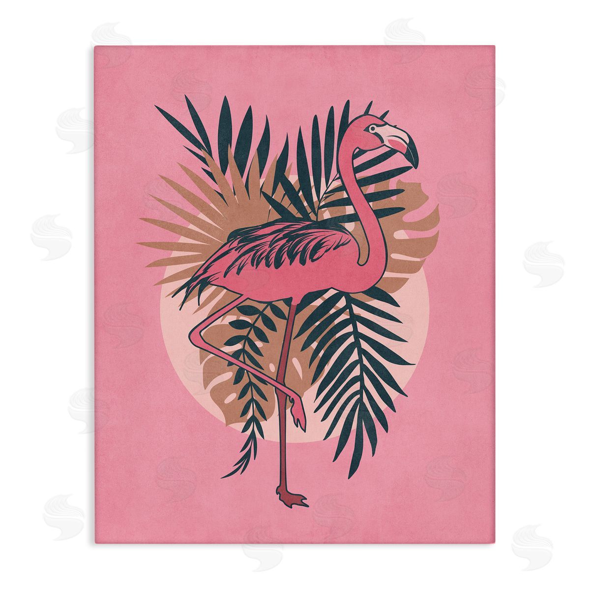 Nataly White Pink Retro Flamingo Canvas Wall Art Print