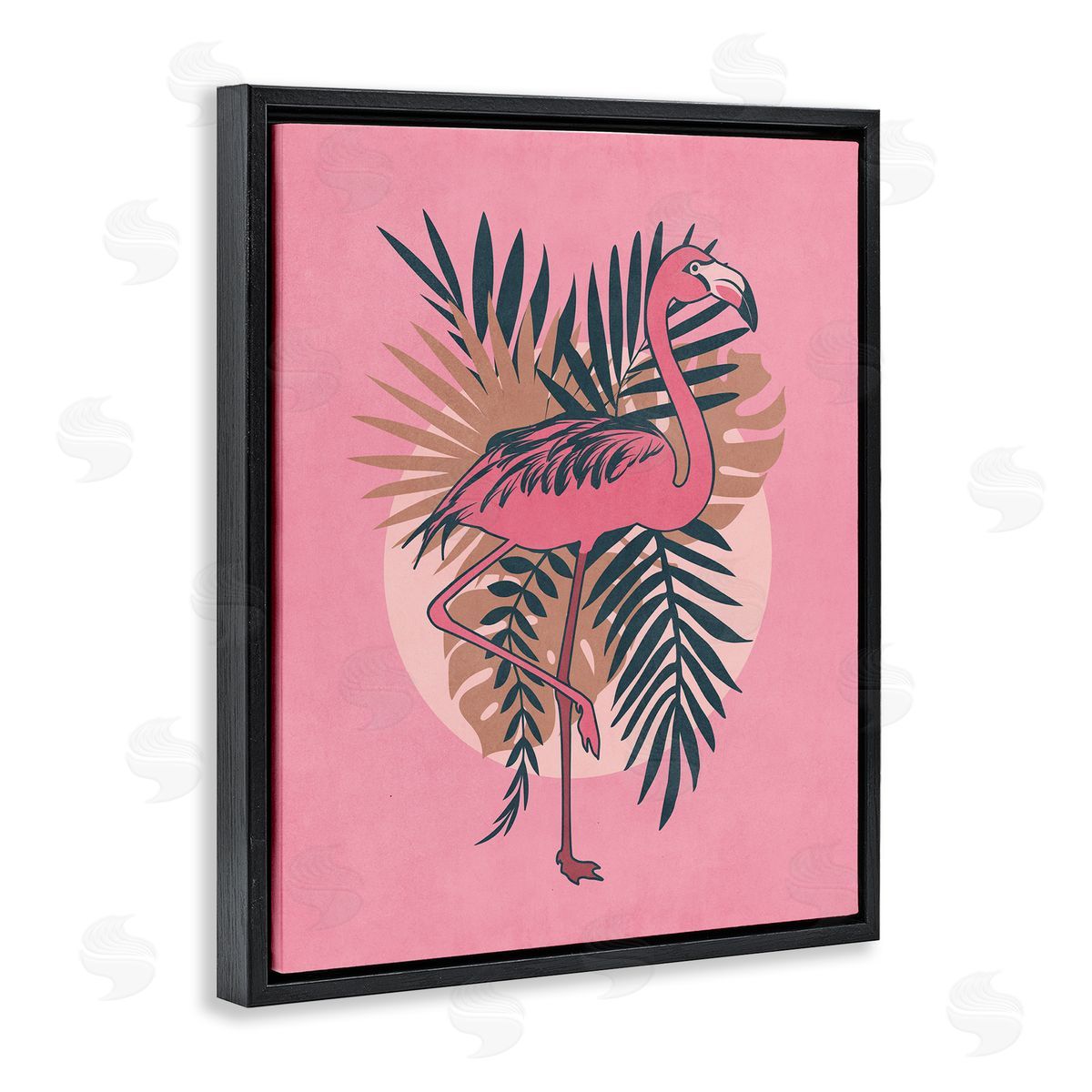 Nataly White Pink Retro Flamingo Black Floating Frame Canvas Wall Art Print