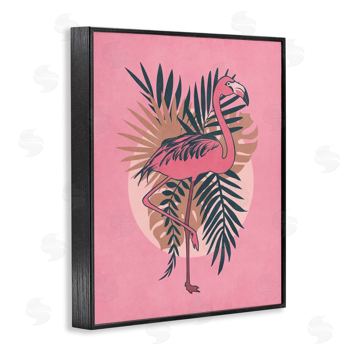 Nataly White Pink Retro Flamingo Black Framed Giclee Wall Art Print