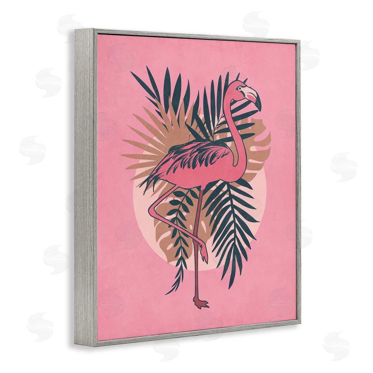 Nataly White Pink Retro Flamingo Gray Framed Giclee Wall Art Print