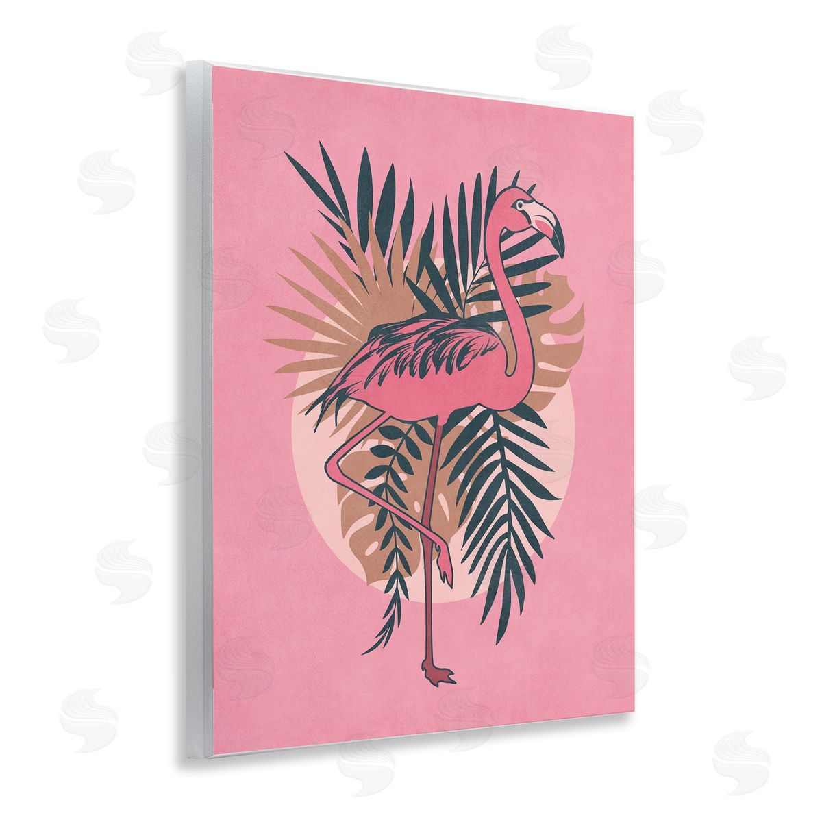Nataly White Pink Retro Flamingo Wooden Wall Plaque Art Print