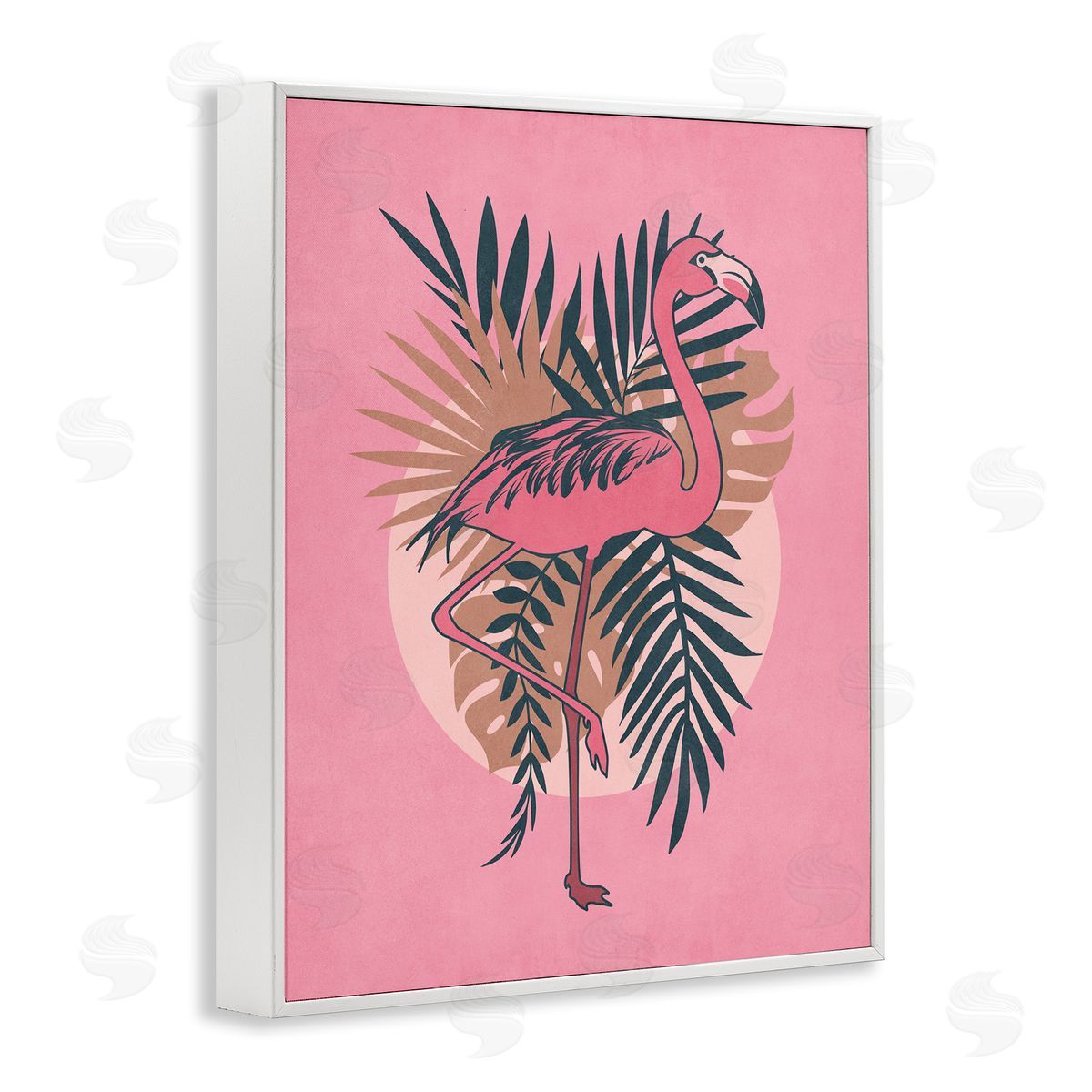 Nataly White Pink Retro Flamingo White Framed Giclee Wall Art Print