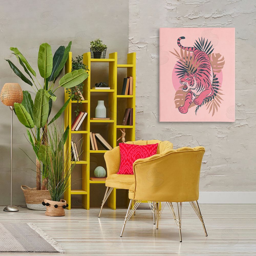 Nataly White Muted Retro Tiger Canvas Wall Art Print in Room