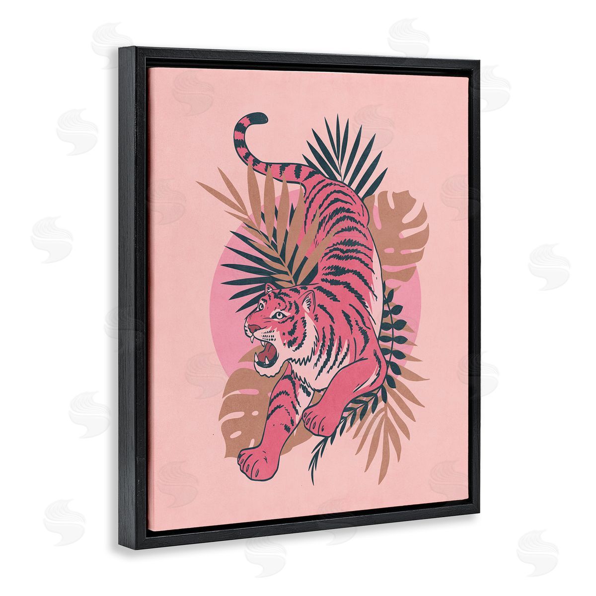 Nataly White Muted Retro Tiger Black Floating Frame Canvas Wall Art Print