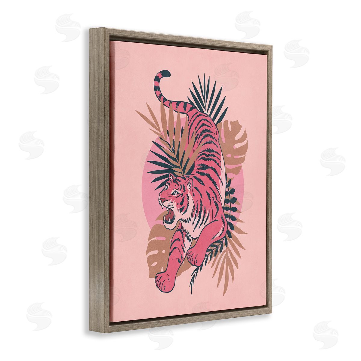 Nataly White Muted Retro Tiger Brown Floating Frame Canvas Wall Art Print