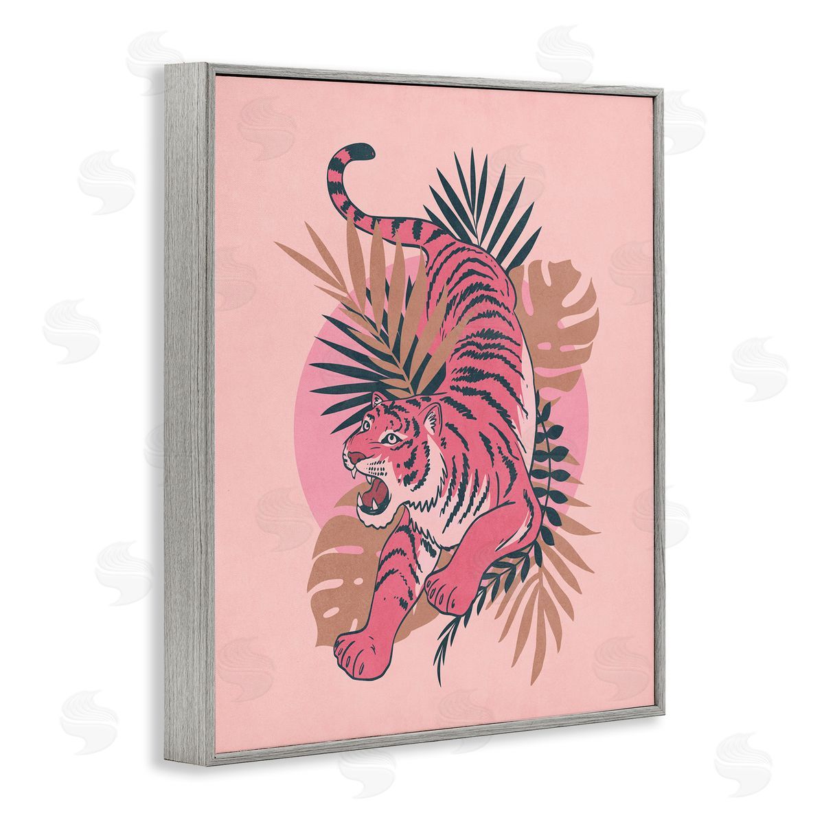 Nataly White Muted Retro Tiger Gray Framed Giclee Wall Art Print