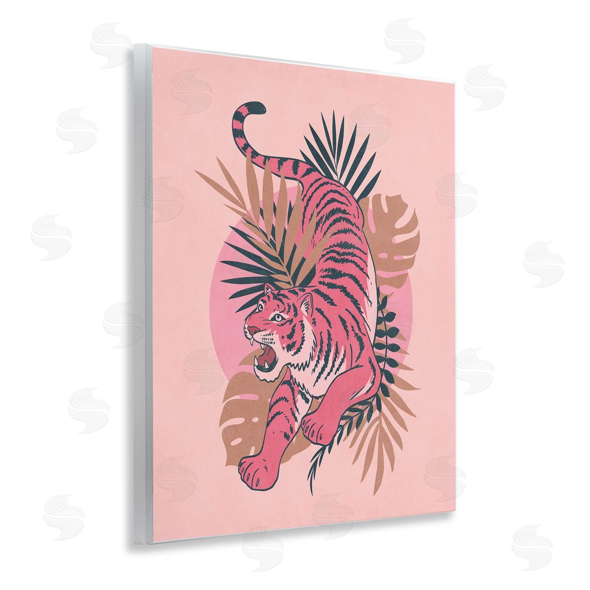 Nataly White Muted Retro Tiger Wooden Wall Plaque Art Print