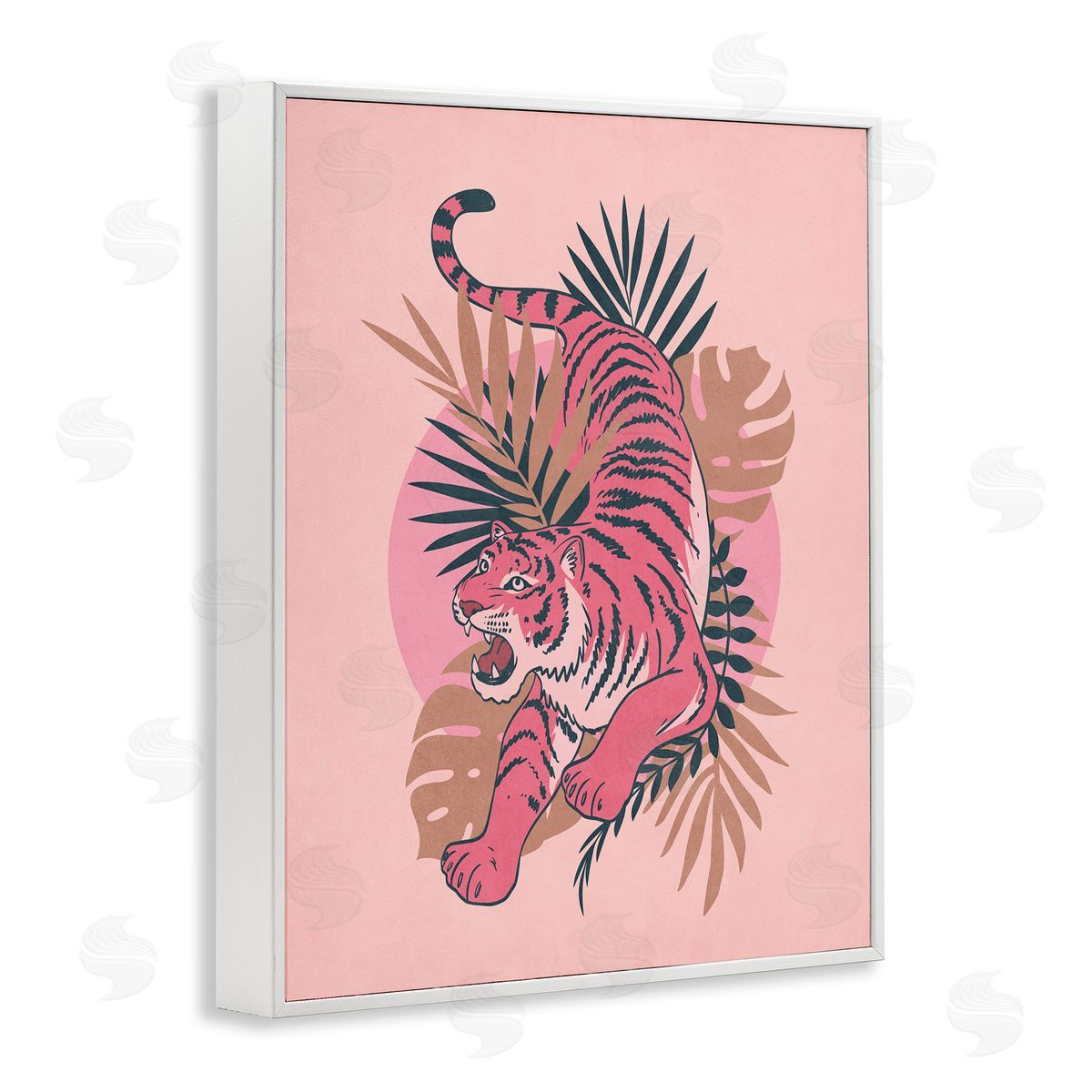 Nataly White Muted Retro Tiger White Framed Giclee Wall Art Print