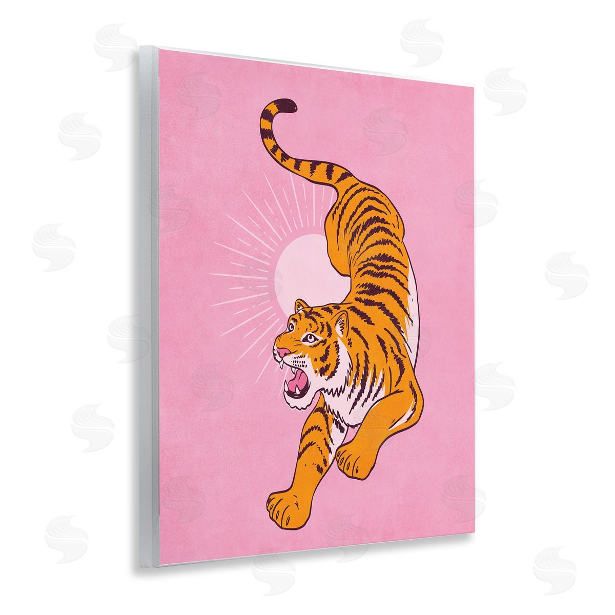 Nataly White Preppy Roaring Tiger Wooden Wall Plaque Art Print
