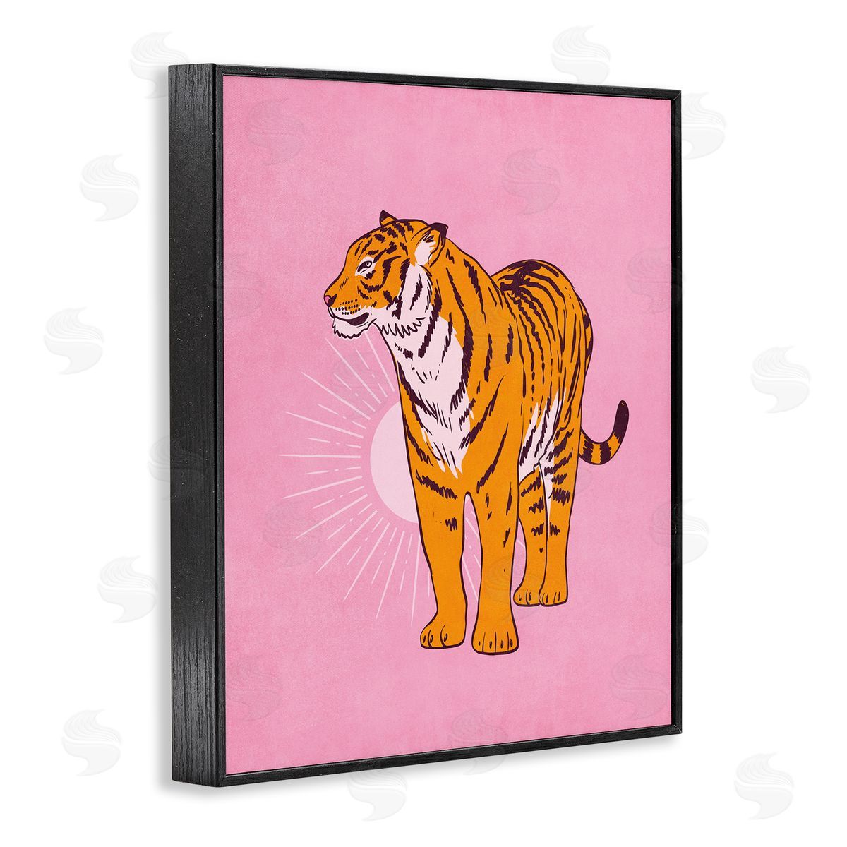 Nataly White Preppy Tiger Standing Black Framed Giclee Wall Art Print