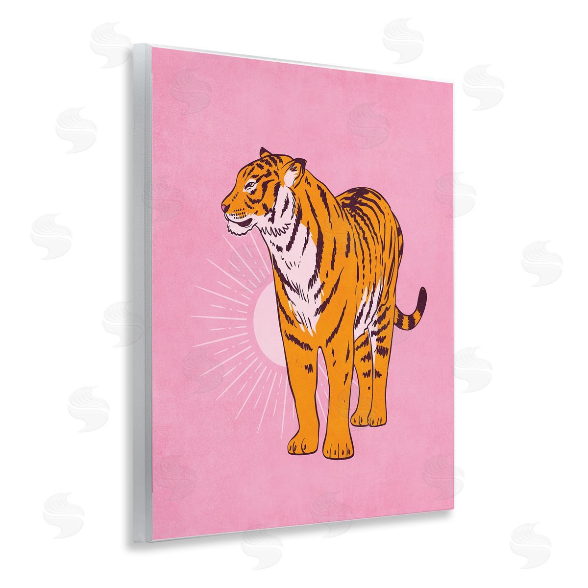 Nataly White Preppy Tiger Standing Wooden Wall Plaque Art Print