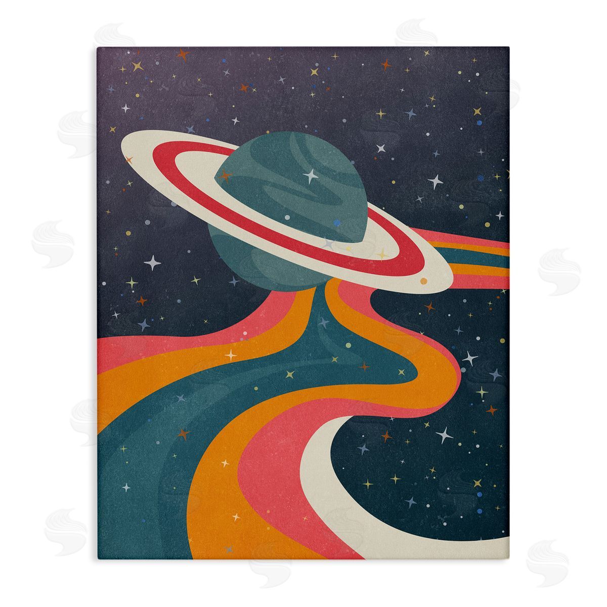 Nataly White Retro Space Planet Canvas Wall Art Print