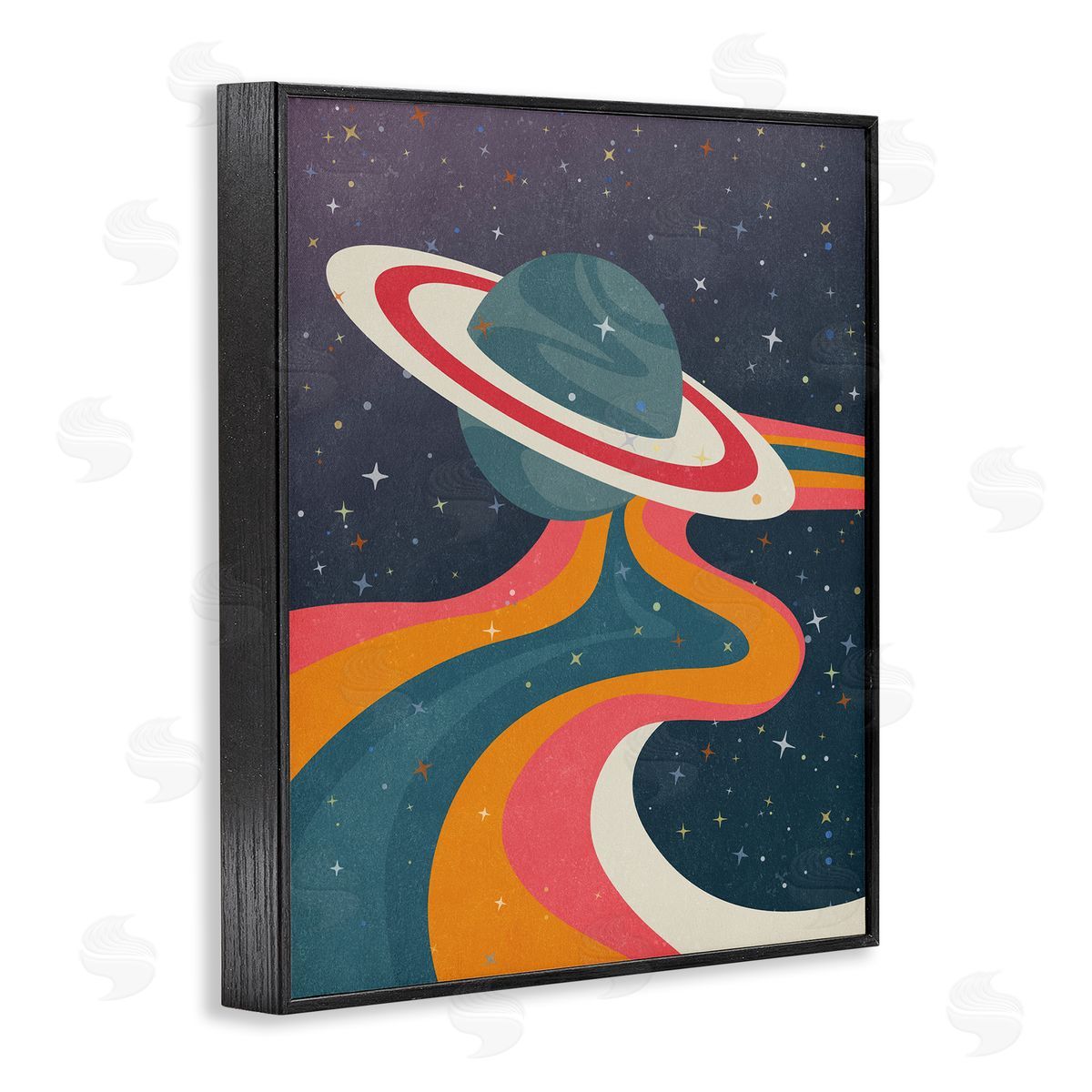 Nataly White Retro Space Planet Black Framed Giclee Wall Art Print