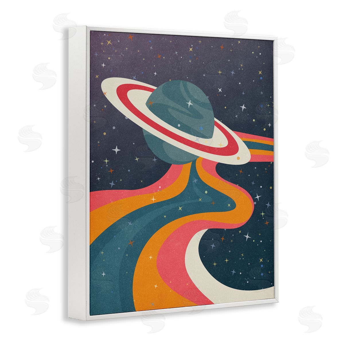 Nataly White Retro Space Planet White Framed Giclee Wall Art Print