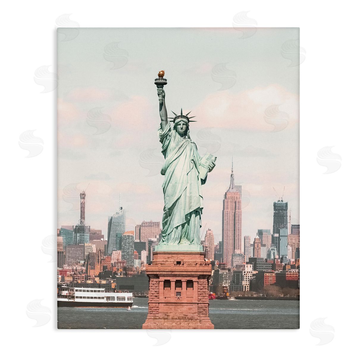 Nataly White Statue of Liberty Skyline Canvas Wall Art Print