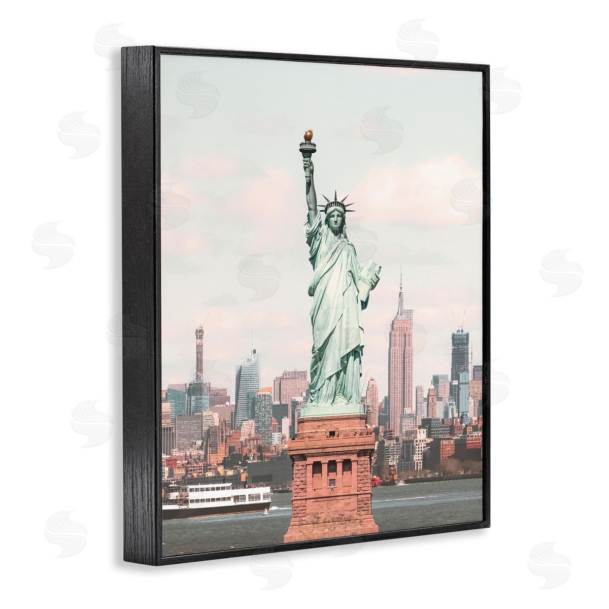Nataly White Statue of Liberty Skyline Black Framed Giclee Wall Art Print