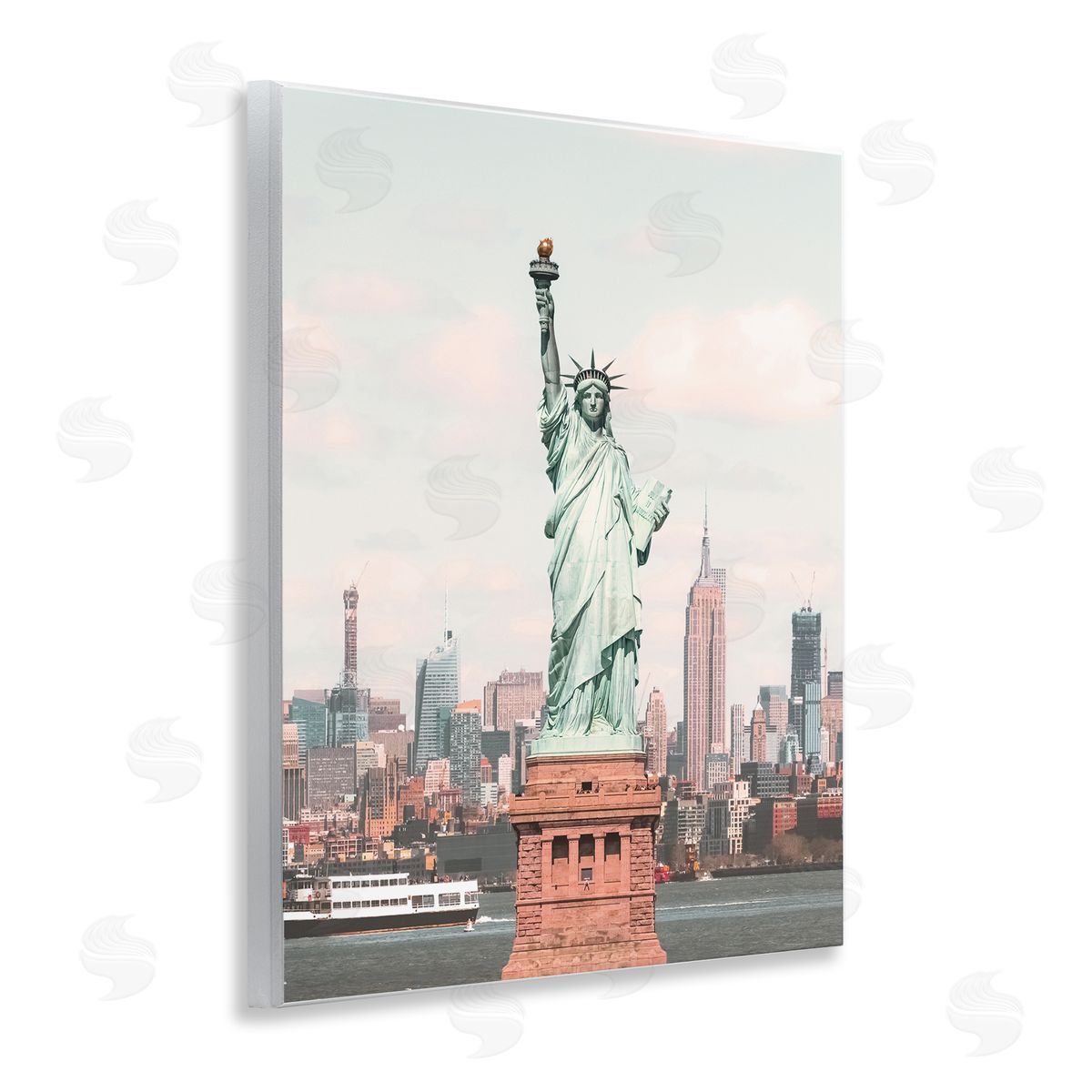 Nataly White Statue of Liberty Skyline Wooden Wall Plaque Art Print