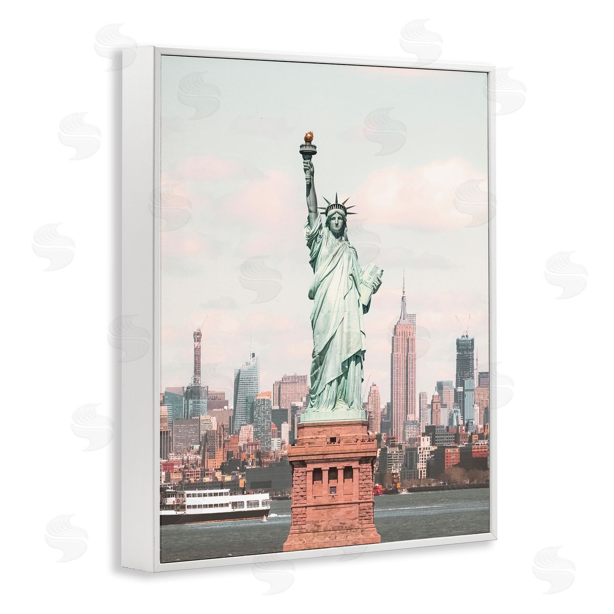 Nataly White Statue of Liberty Skyline White Framed Giclee Wall Art Print