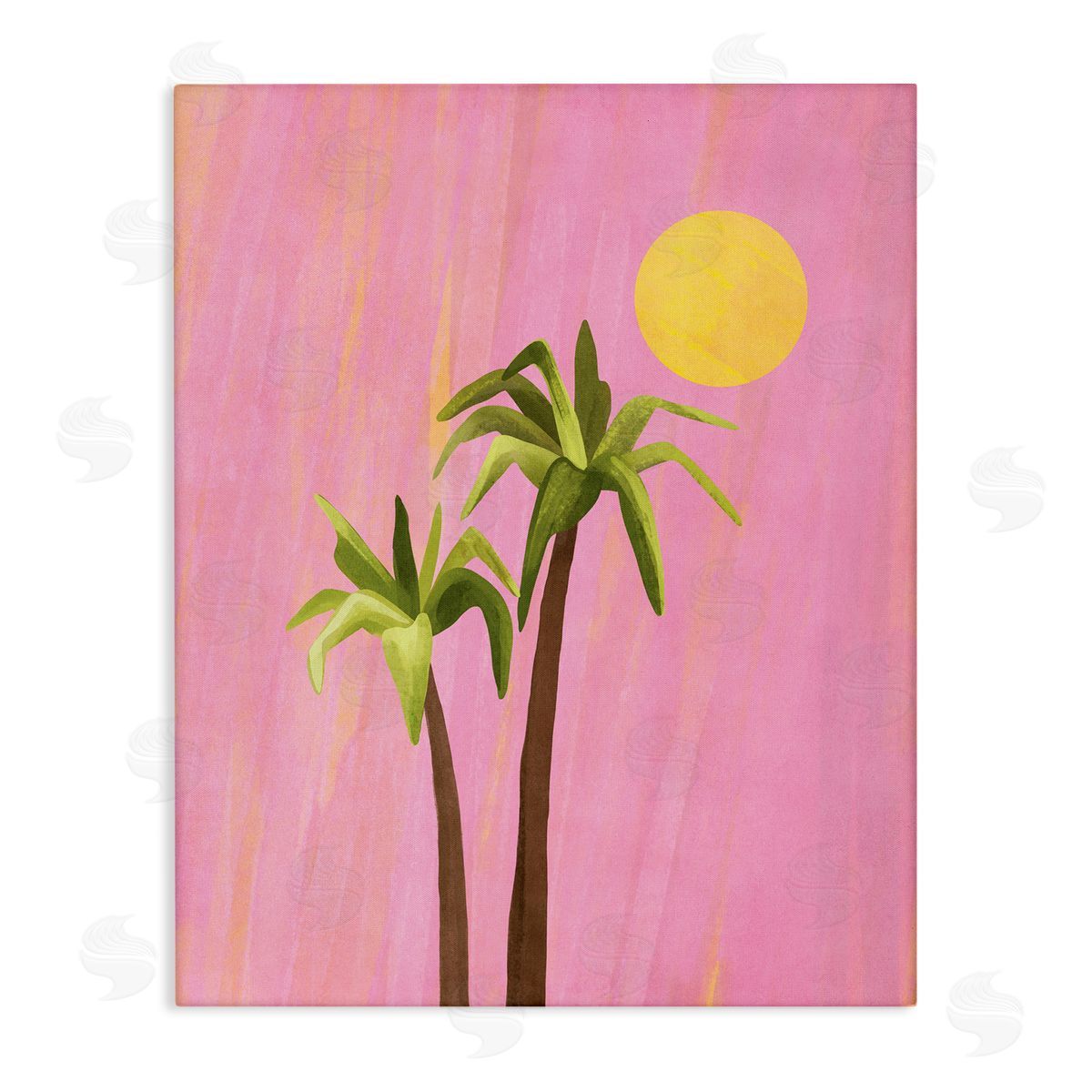 Nataly White Sunny Palm Trees Pink Canvas Wall Art Print