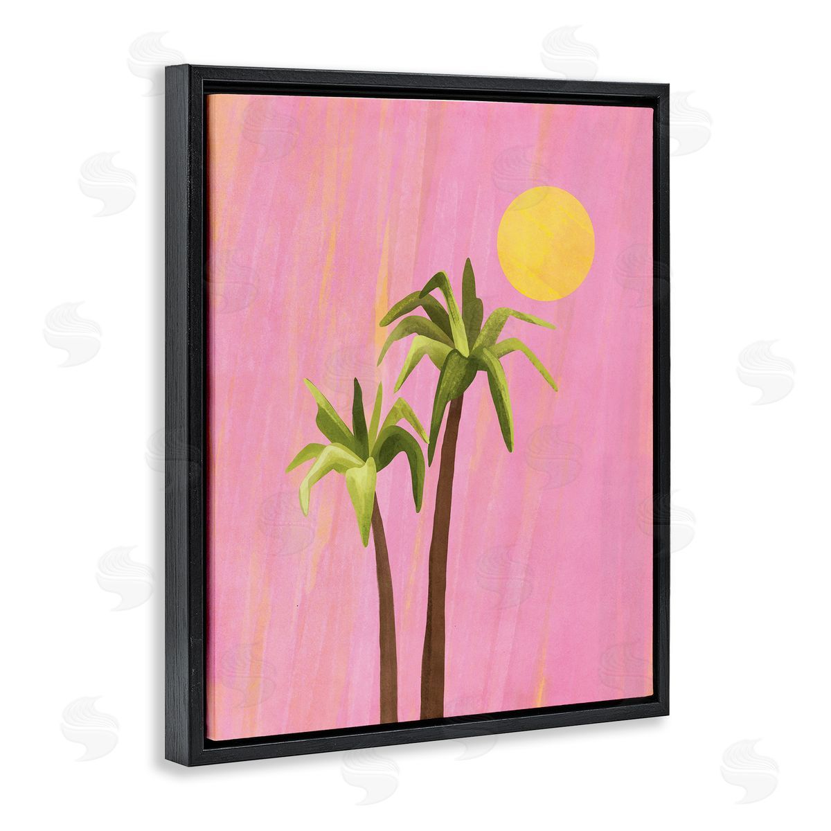 Nataly White Sunny Palm Trees Pink Black Floating Frame Canvas Wall Art Print