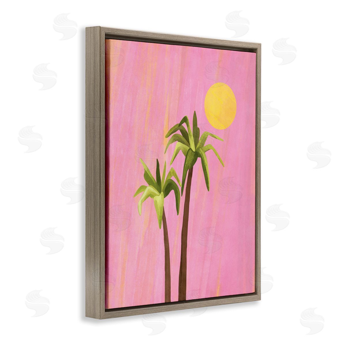 Nataly White Sunny Palm Trees Pink Brown Floating Frame Canvas Wall Art Print
