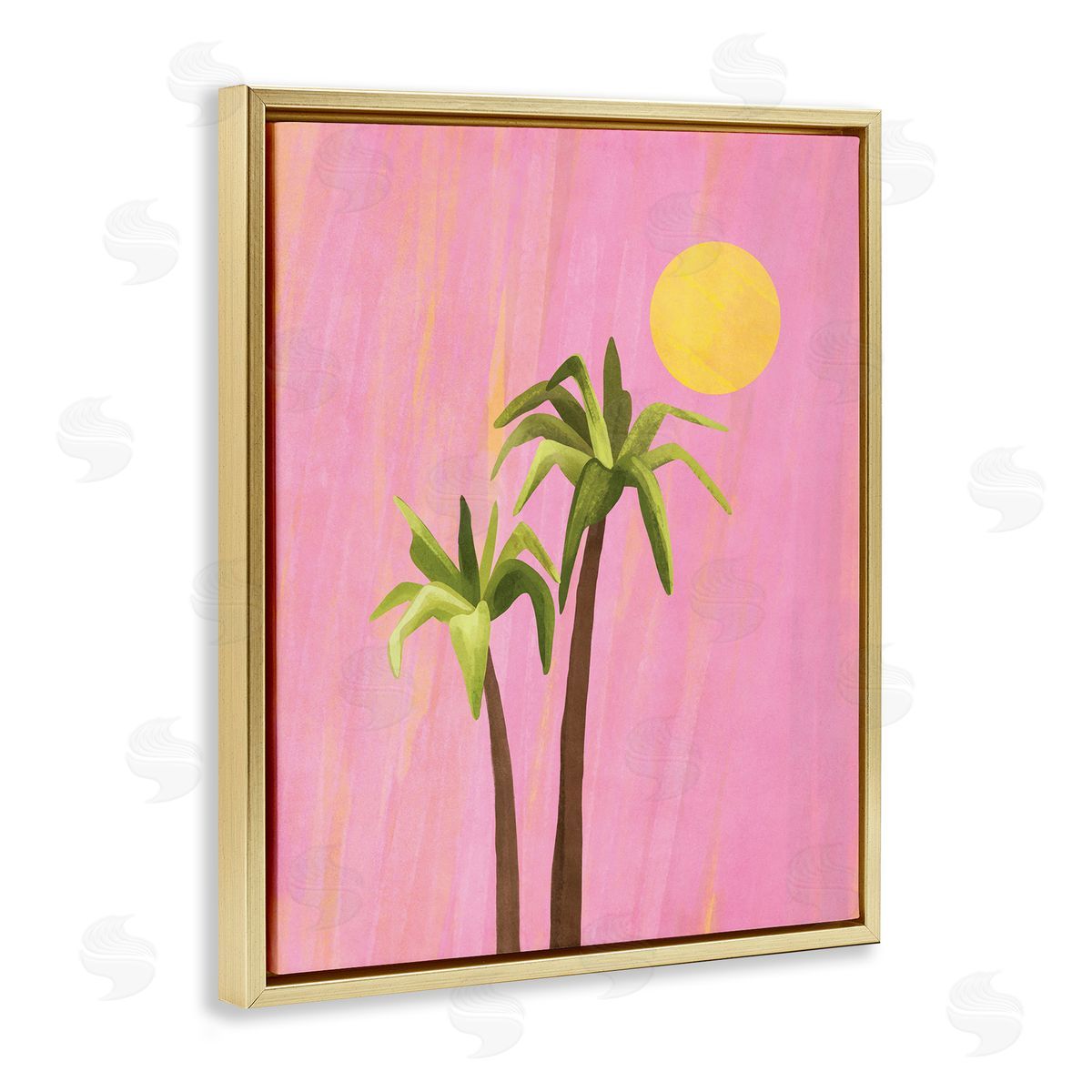 Nataly White Sunny Palm Trees Pink Gold Floating Frame Canvas Wall Art Print