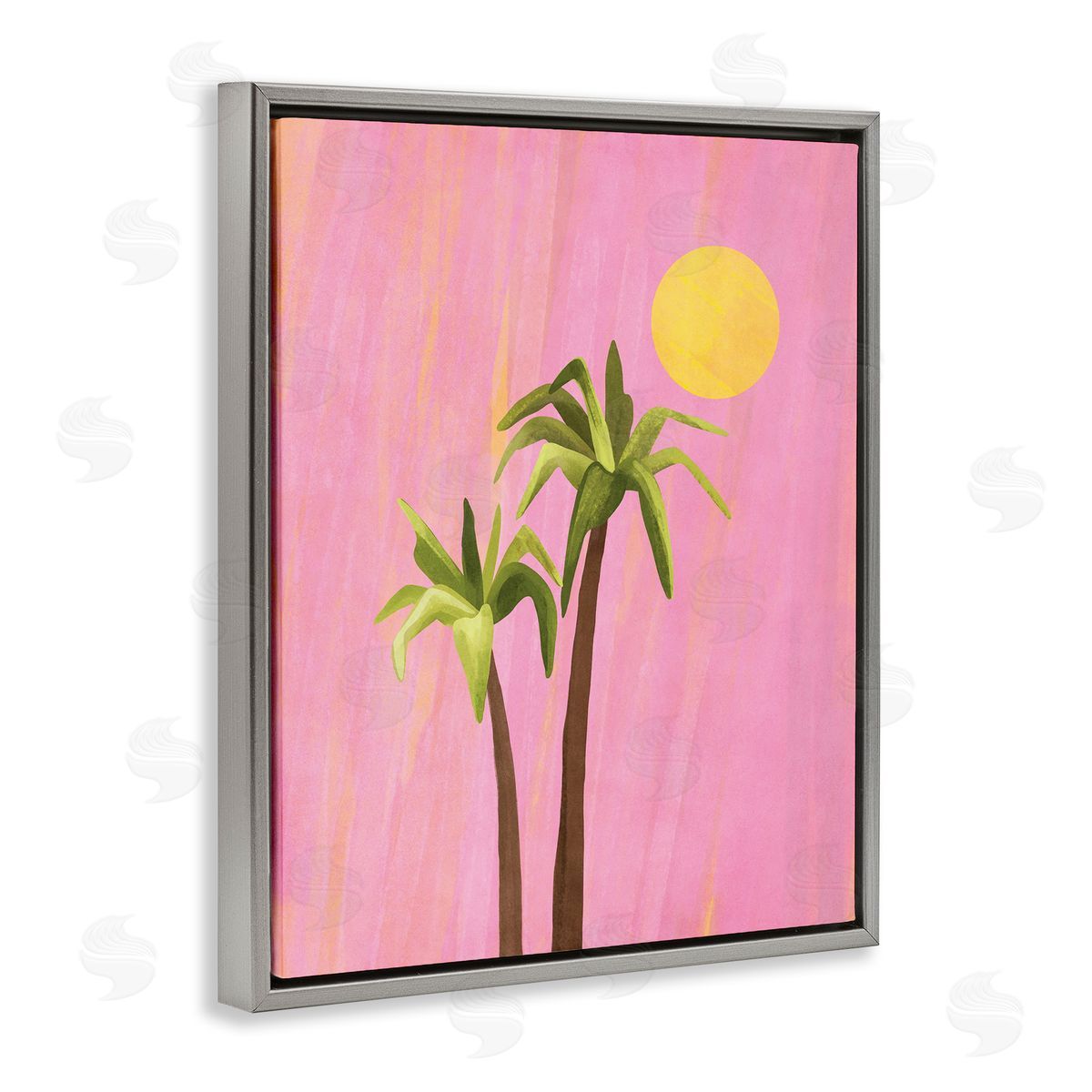Nataly White Sunny Palm Trees Pink Gray Floating Frame Canvas Wall Art Print