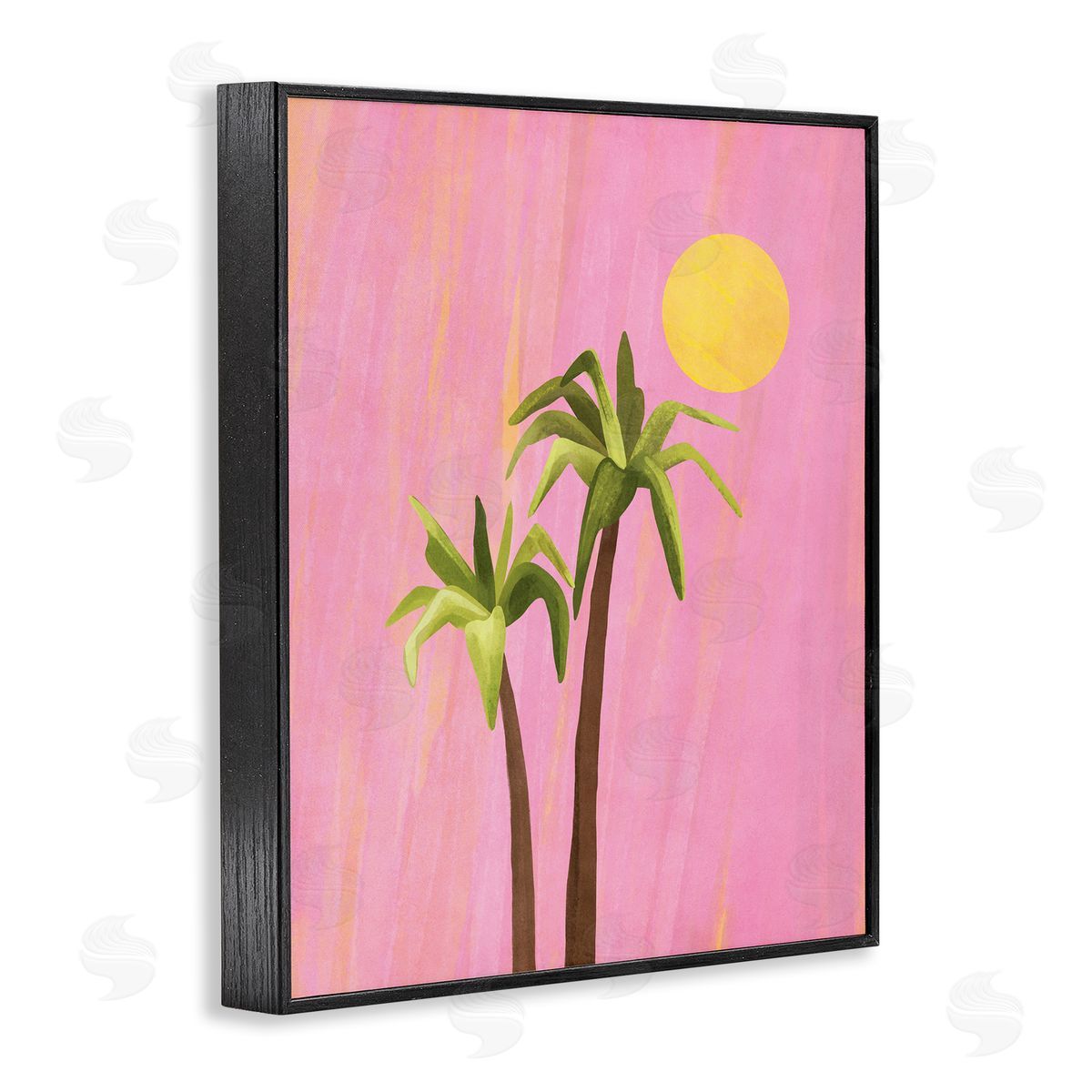 Nataly White Sunny Palm Trees Pink Black Framed Giclee Wall Art Print