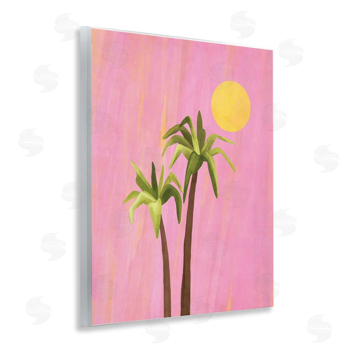 Nataly White Sunny Palm Trees Pink Wooden Wall Plaque Art Print