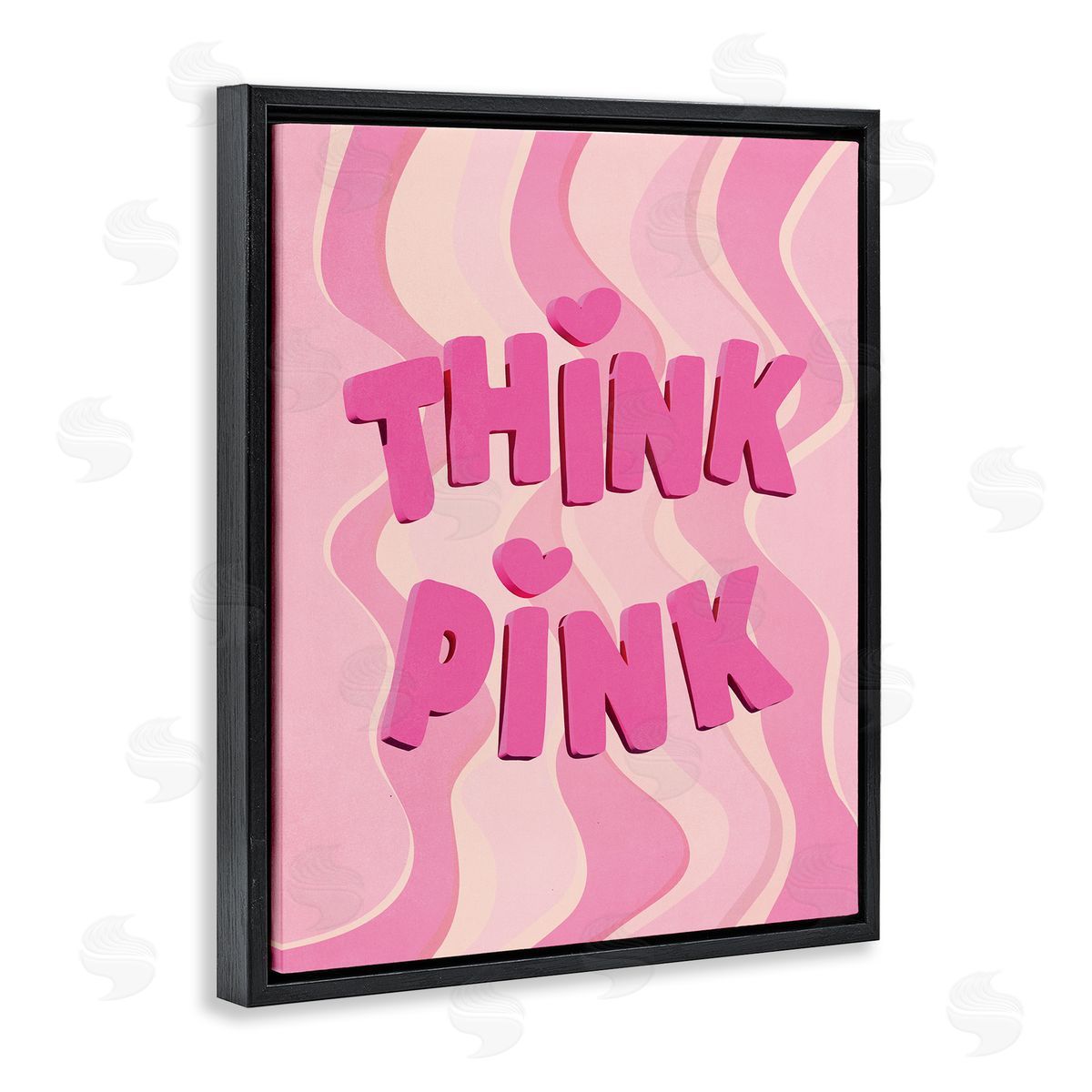 Nataly White Think Pink Wavy Pattern Black Floating Frame Canvas Wall Art Print