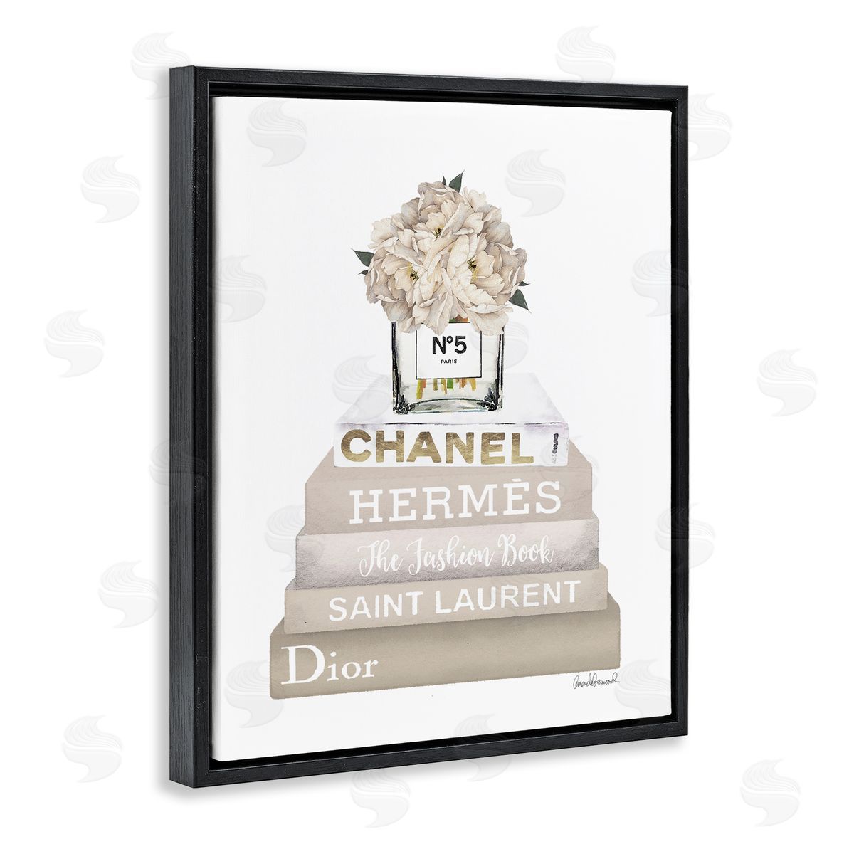 Amanda Greenwood Neutral Glam Bookstack Black Floating Frame Canvas Wall Art Print