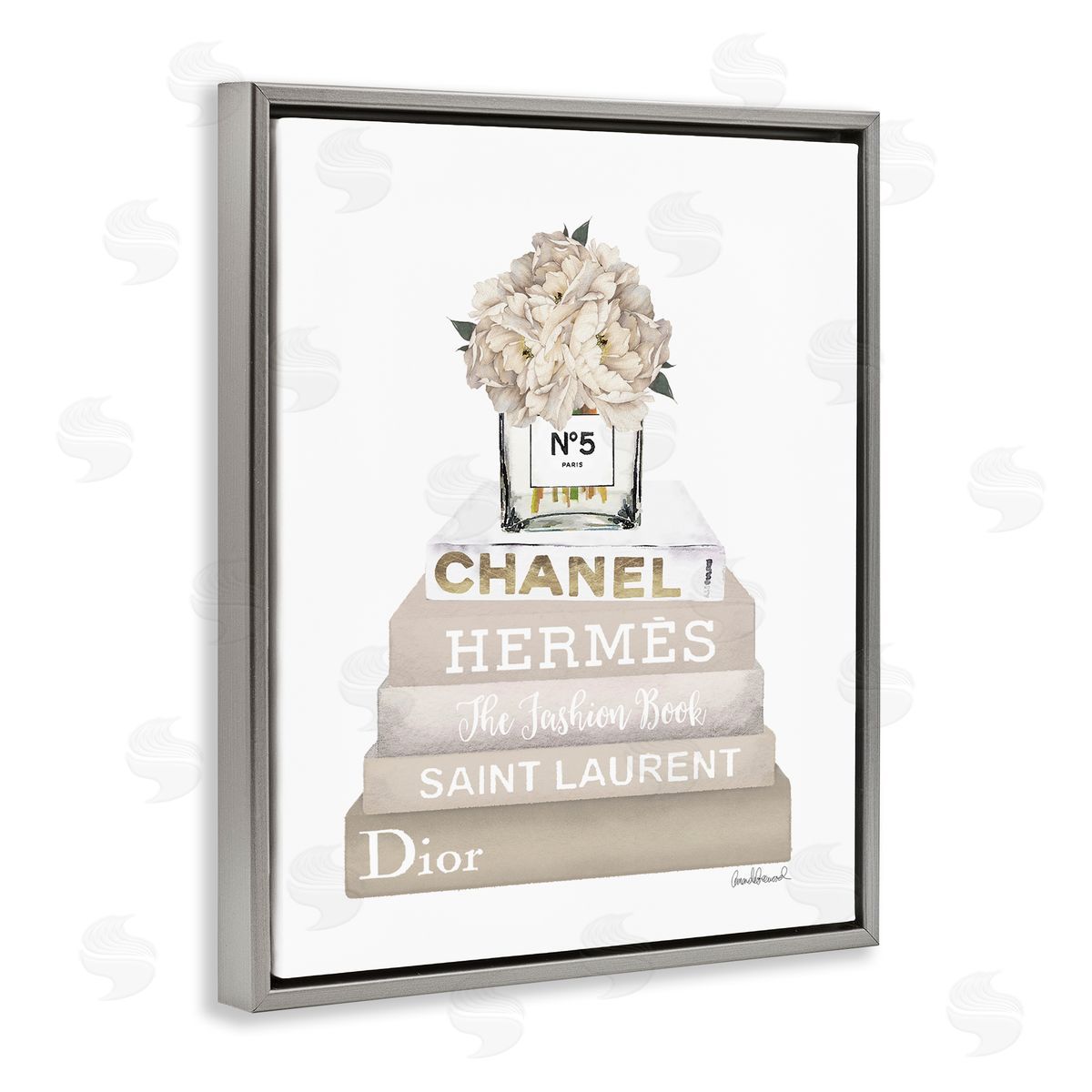 Amanda Greenwood Neutral Glam Bookstack Gray Floating Frame Canvas Wall Art Print
