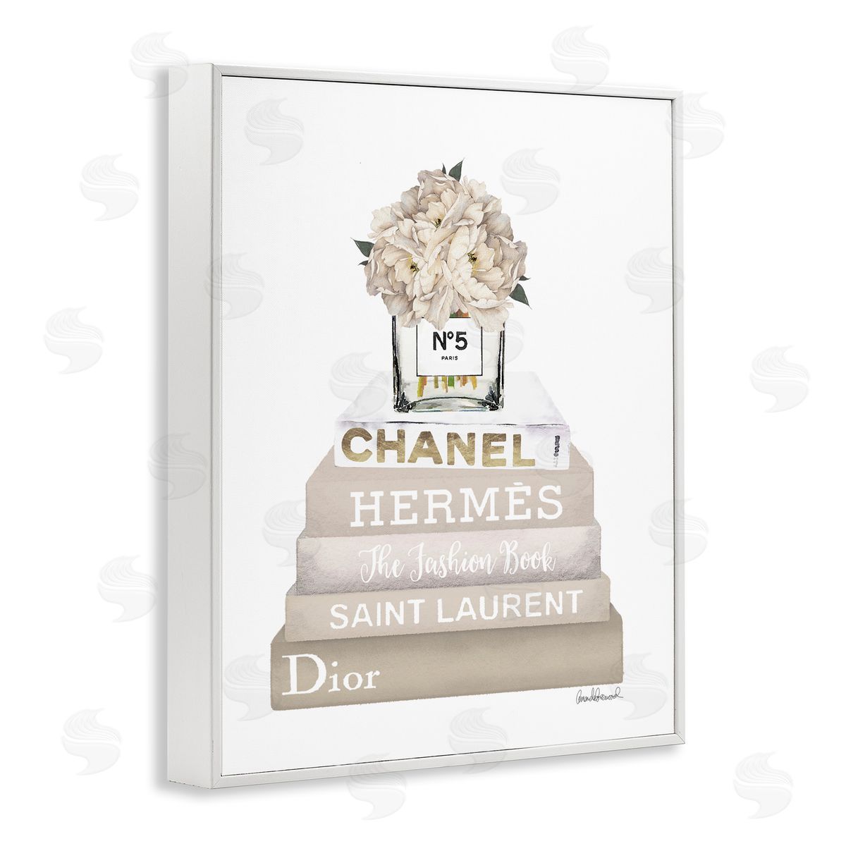 Amanda Greenwood Neutral Glam Bookstack White Framed Giclee Wall Art Print