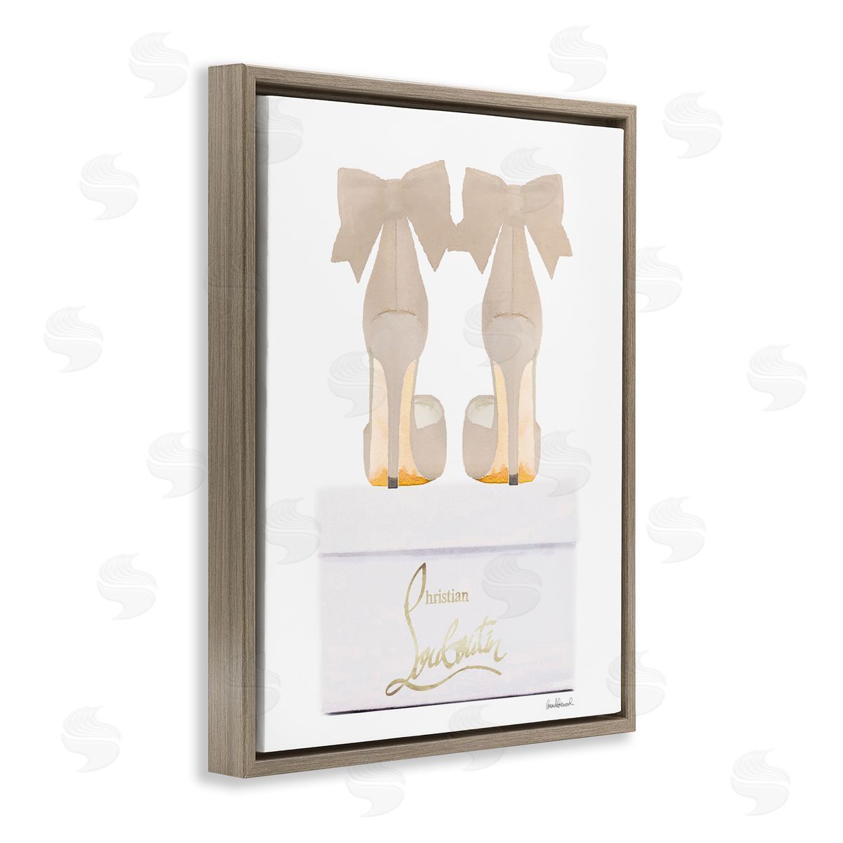 Amanda Greenwood Beige Bow Heels Brown Floating Frame Canvas Wall Art Print