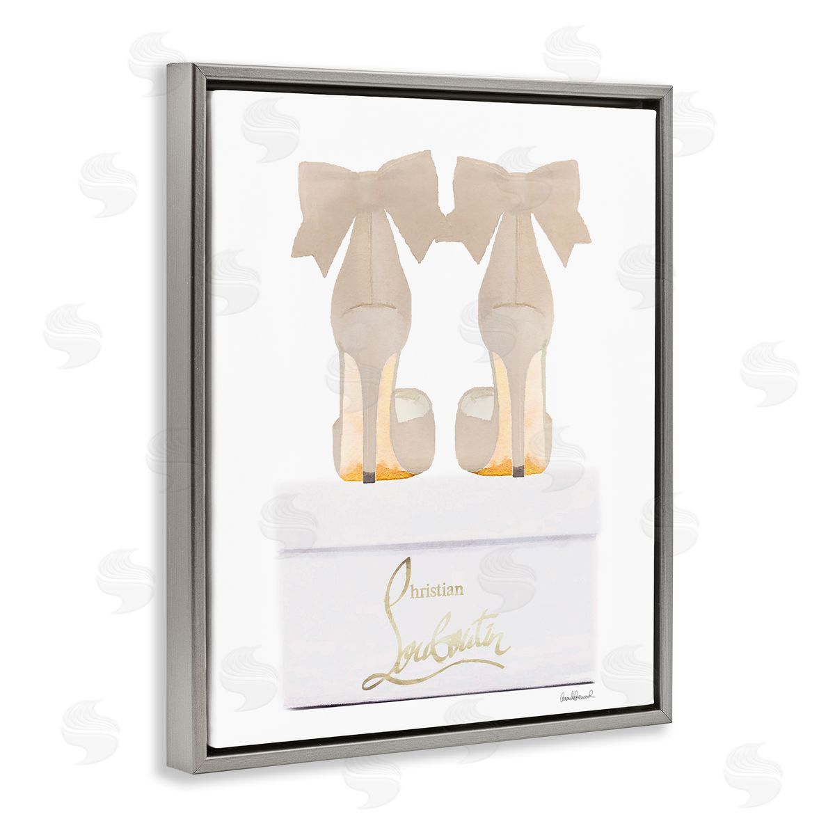 Amanda Greenwood Beige Bow Heels Gray Floating Frame Canvas Wall Art Print