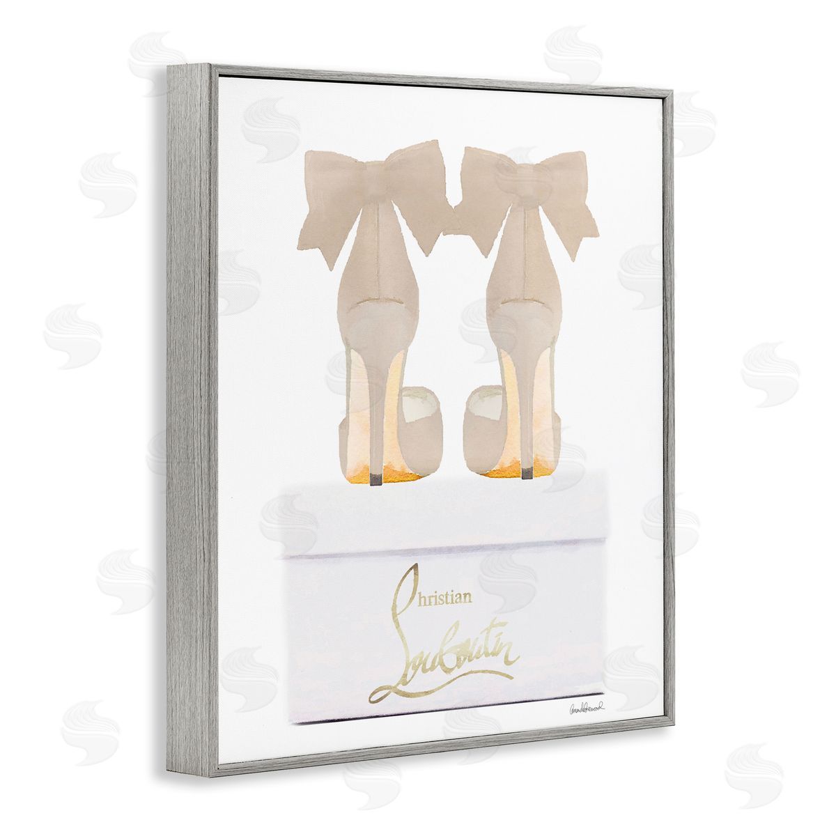 Amanda Greenwood Beige Bow Heels Gray Framed Giclee Wall Art Print