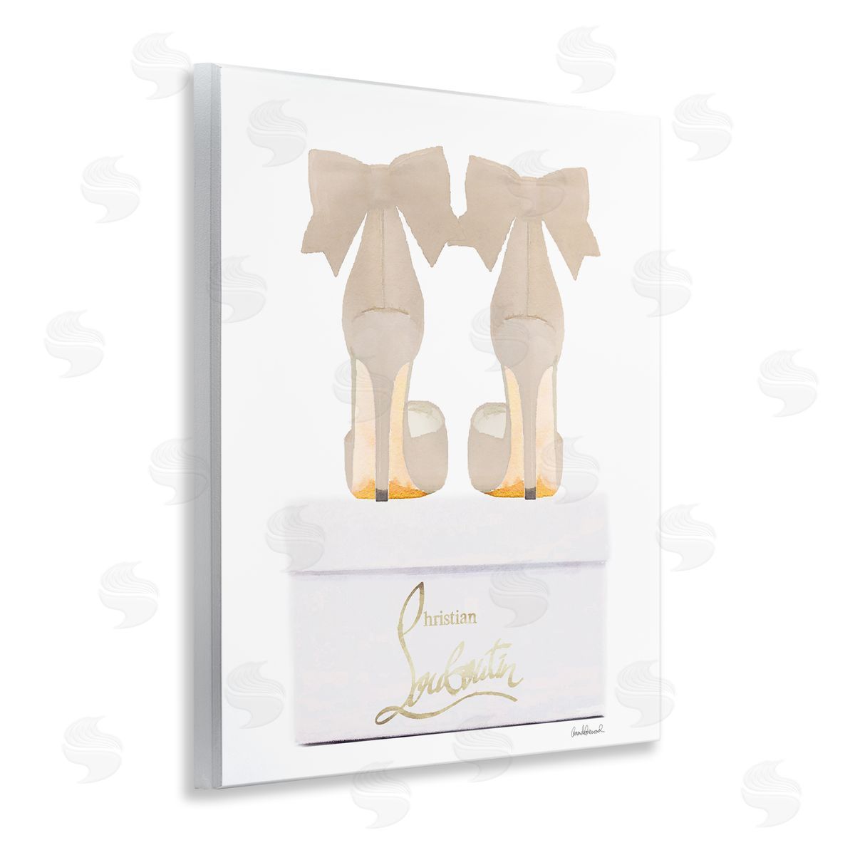 Amanda Greenwood Beige Bow Heels Wooden Wall Plaque Art Print