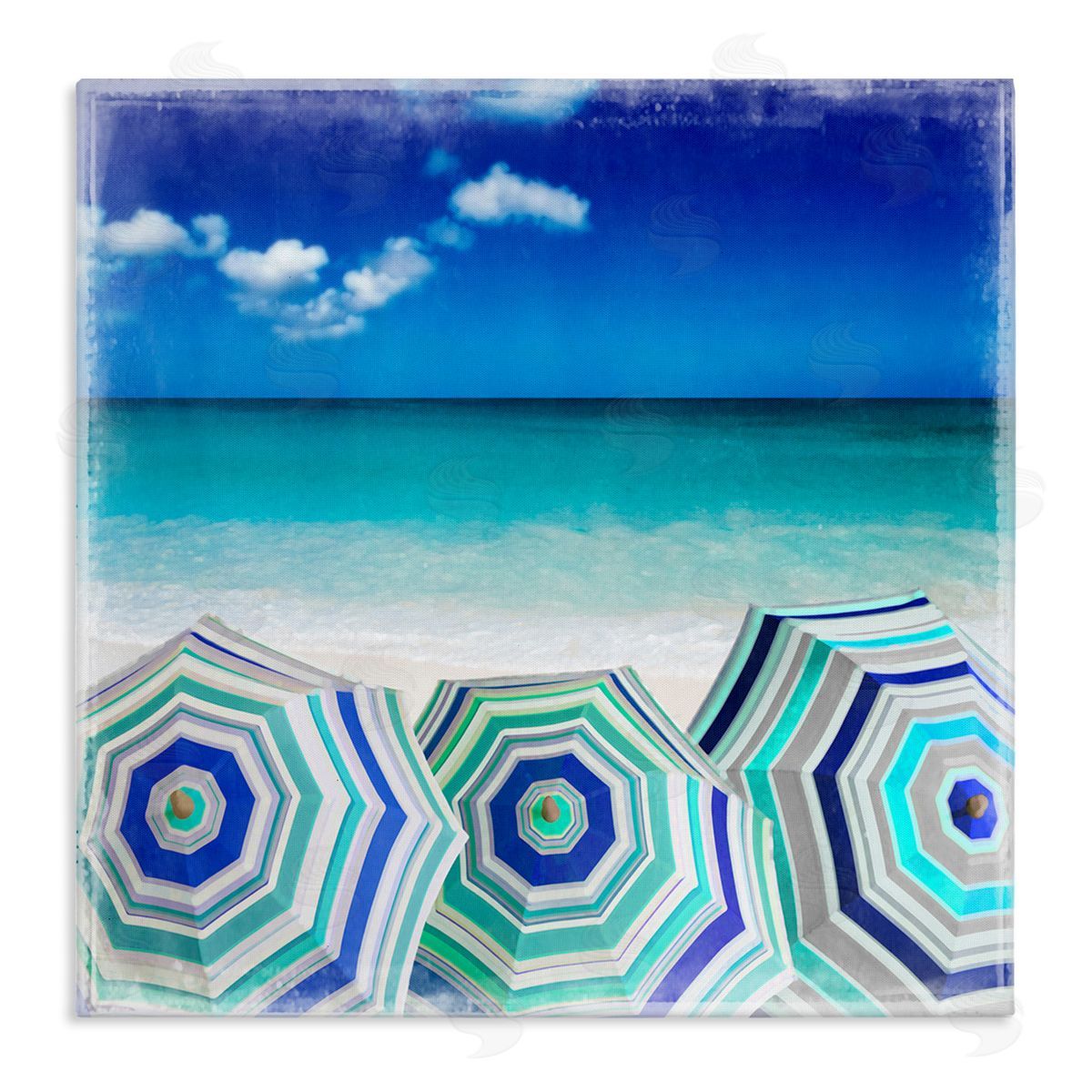 Charlie Carter Three Beach Umbrellas View Canvas Wall Art Print