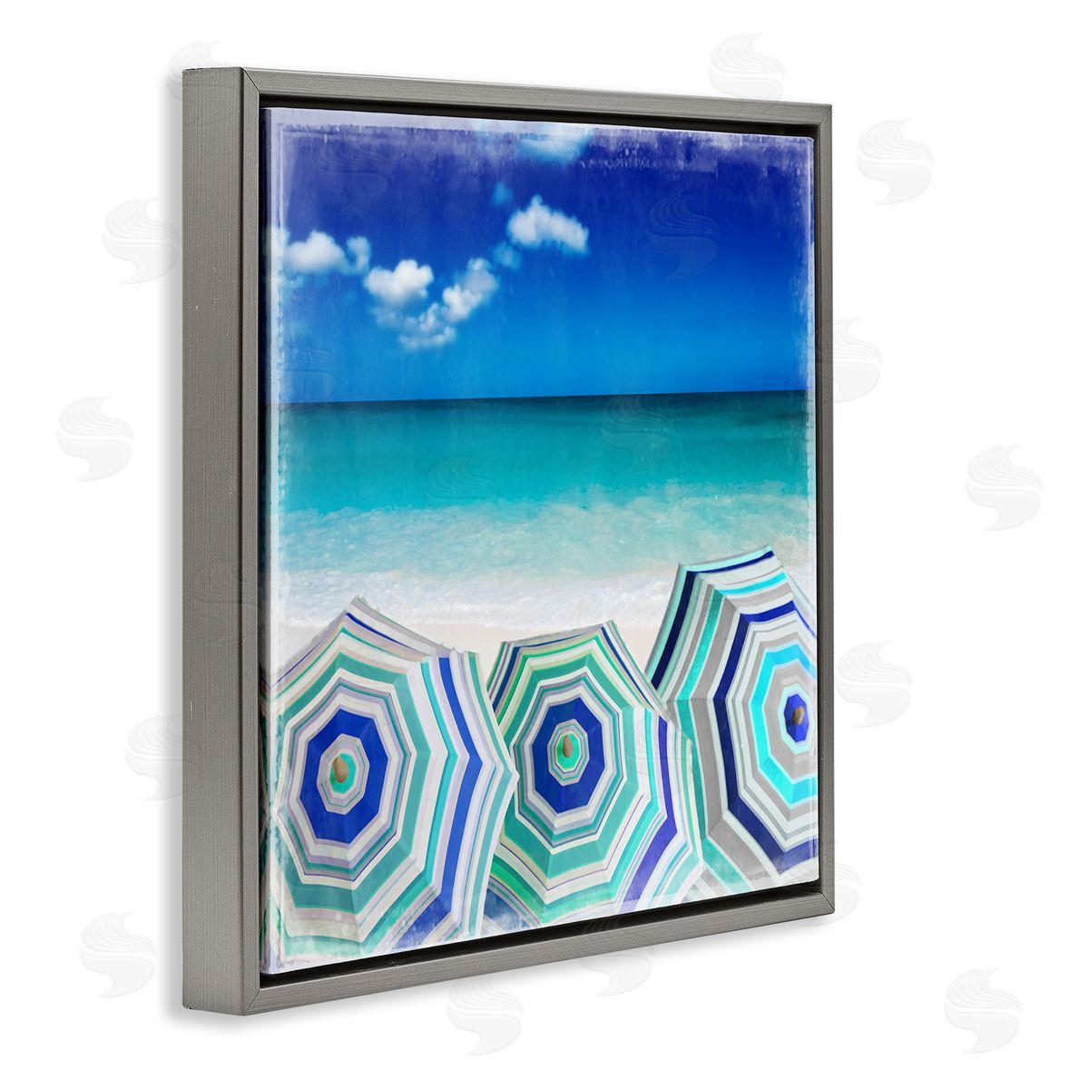 Charlie Carter Three Beach Umbrellas View Gray Floating Frame Canvas Wall Art Print