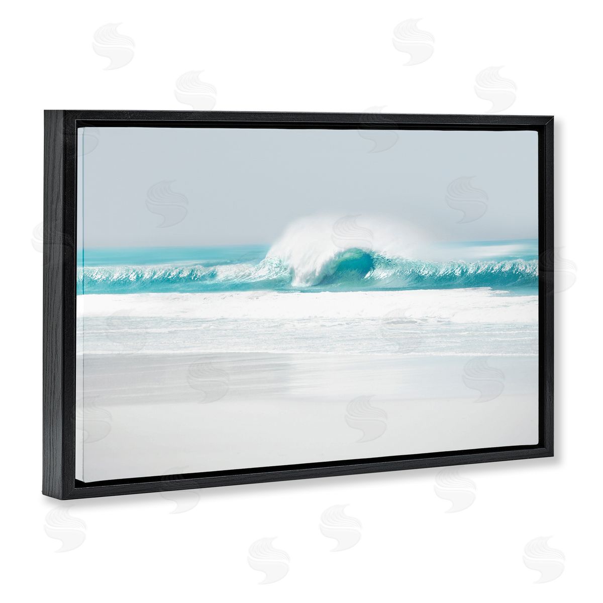 Maggie Olsen Rolling Aqua Waves Black Floating Frame Canvas Wall Art Print