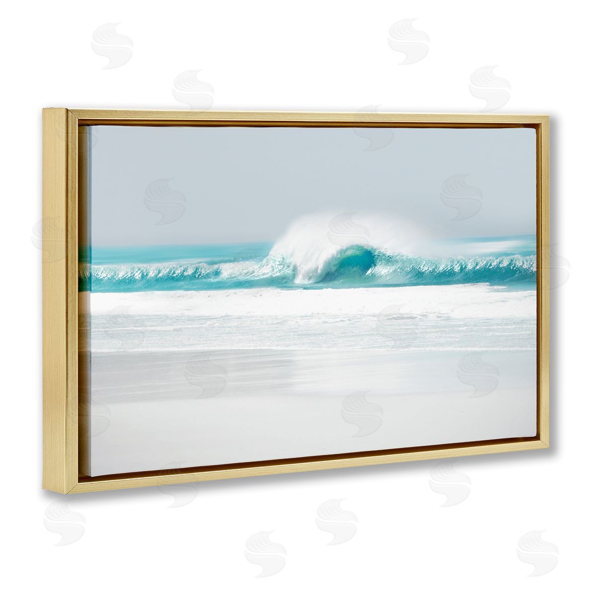 Maggie Olsen Rolling Aqua Waves Gold Floating Frame Canvas Wall Art Print
