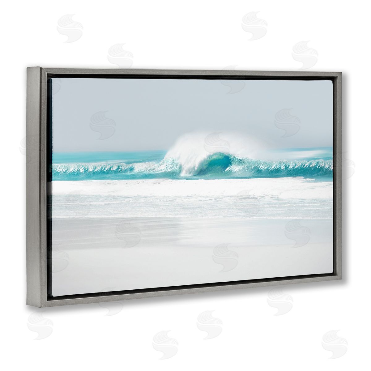 Maggie Olsen Rolling Aqua Waves Gray Floating Frame Canvas Wall Art Print