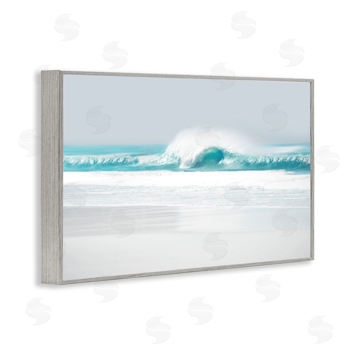 Maggie Olsen Rolling Aqua Waves Gray Framed Giclee Wall Art Print